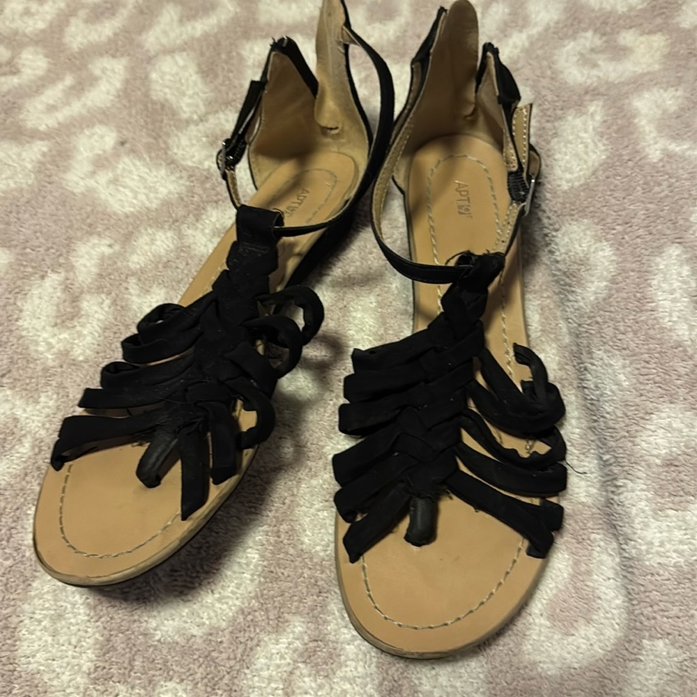 Black suede sandals. Size 8. Apt. 9